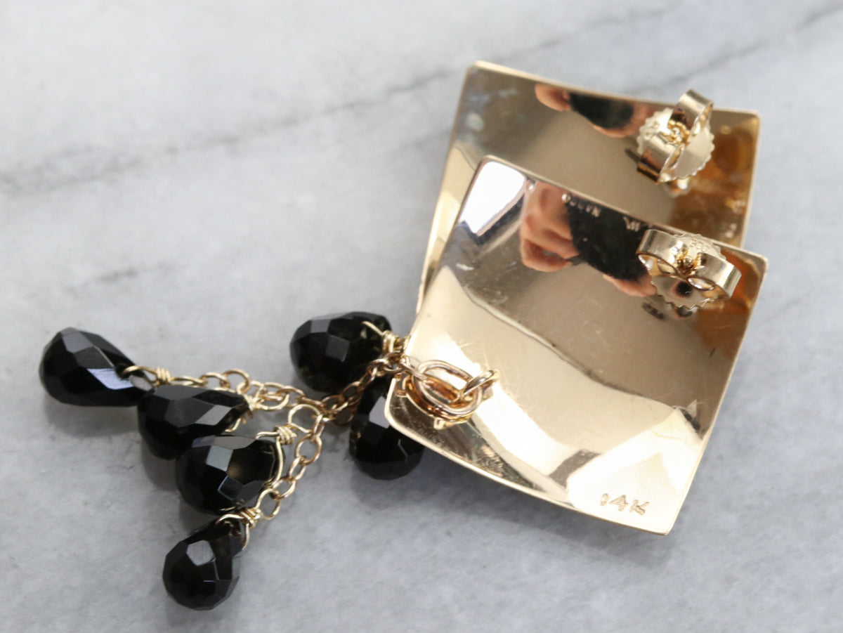 Yellow Gold and Black Onyx Beaded Earrings