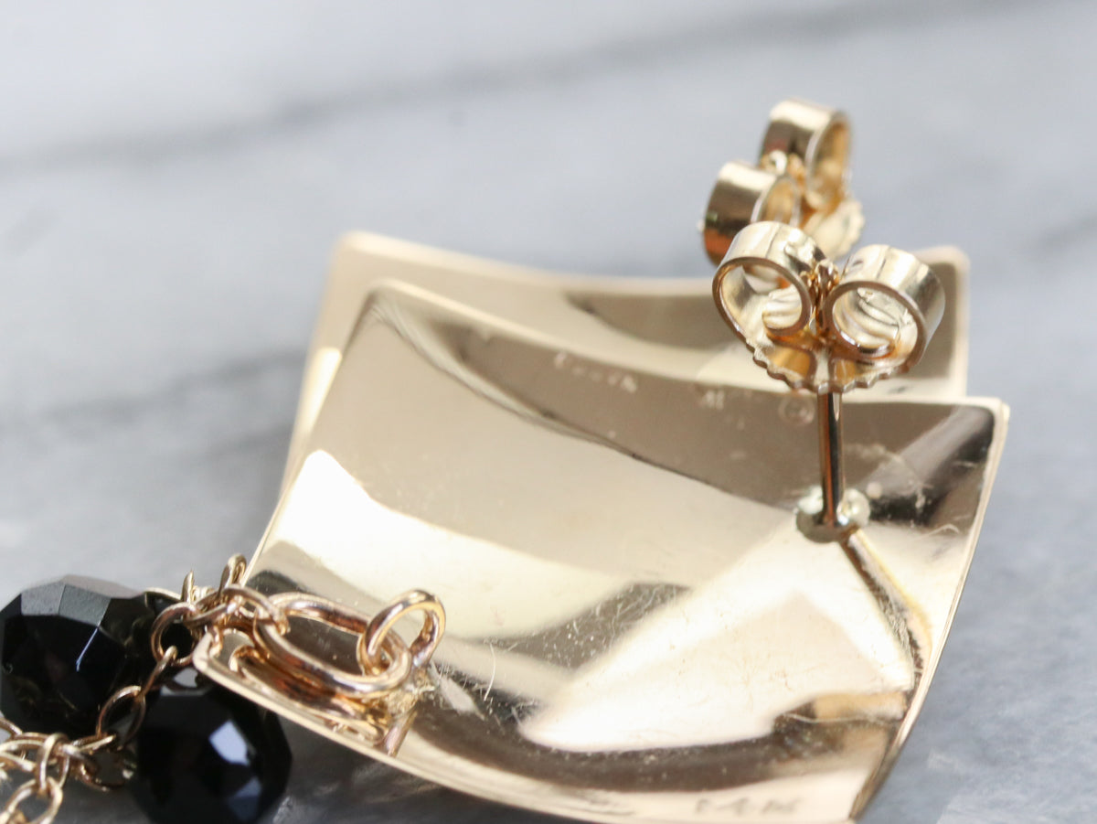 Yellow Gold and Black Onyx Beaded Earrings