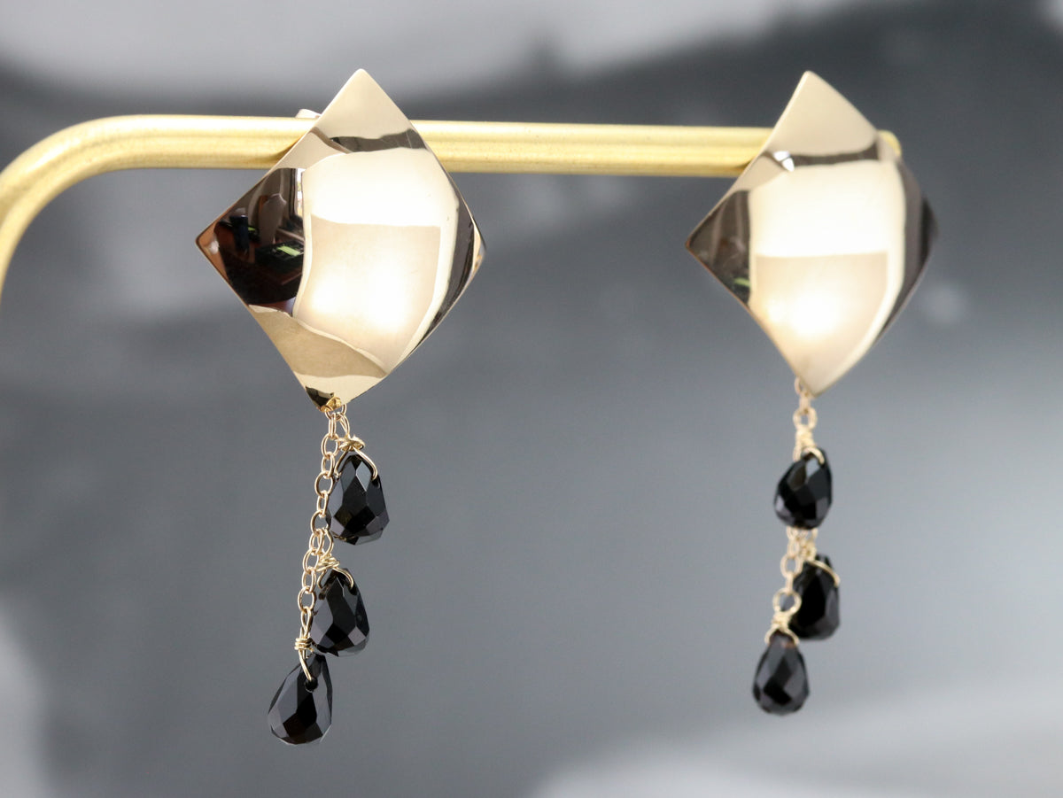 Yellow Gold and Black Onyx Beaded Earrings