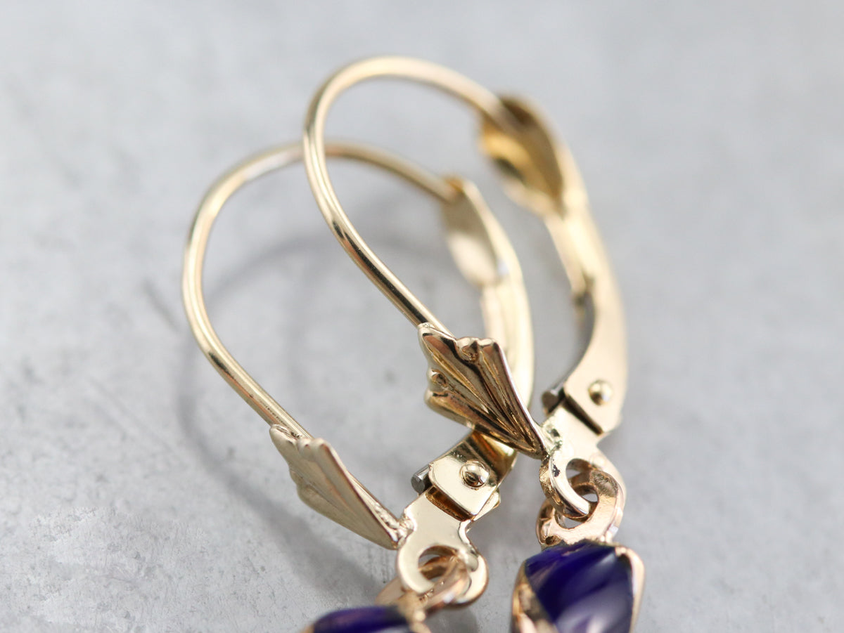Etched Gold and Enamel Drop Earrings