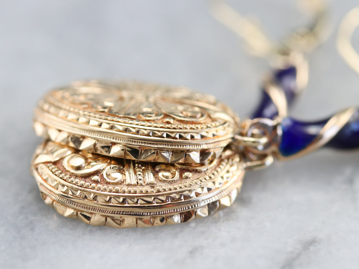 Etched Gold and Enamel Drop Earrings