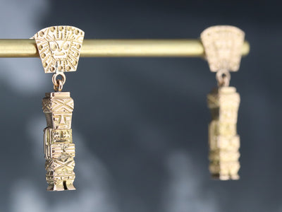 Mayan Gods Gold Drop Earrings