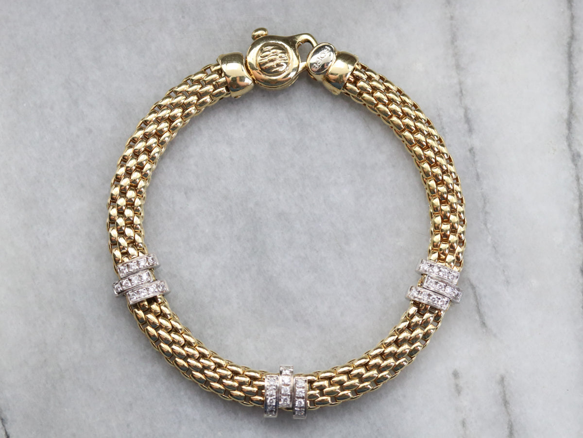 Mixed Metal Mesh Diamond Bracelet