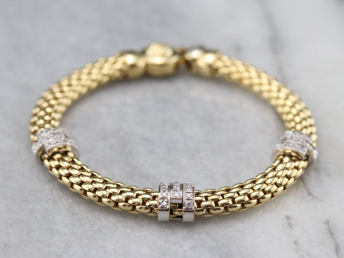 Mixed Metal Mesh Diamond Bracelet