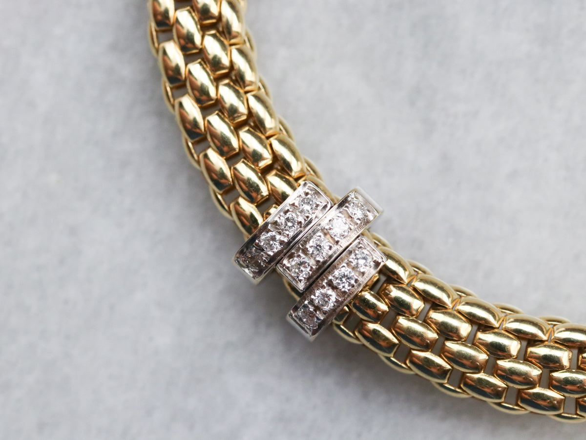 Mixed Metal Mesh Diamond Bracelet