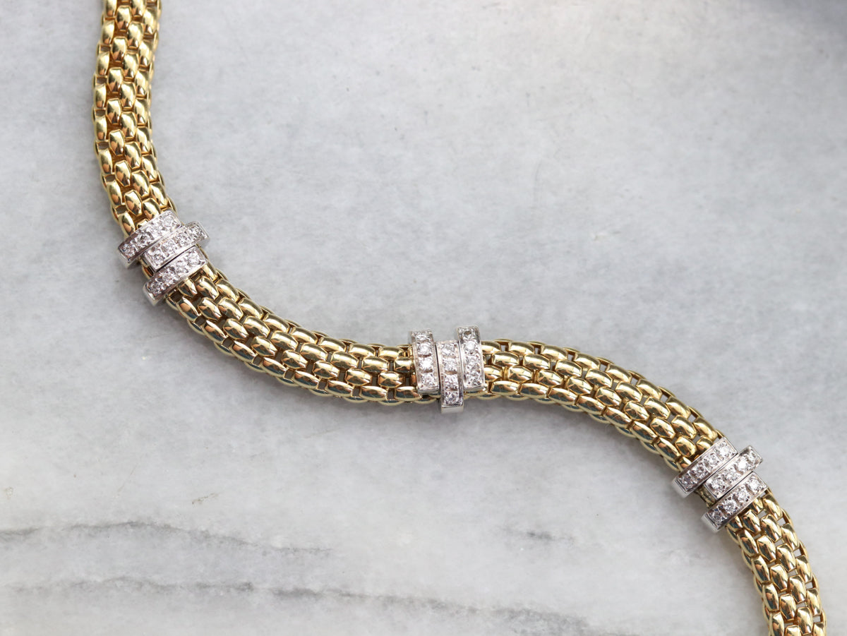 Mixed Metal Mesh Diamond Bracelet