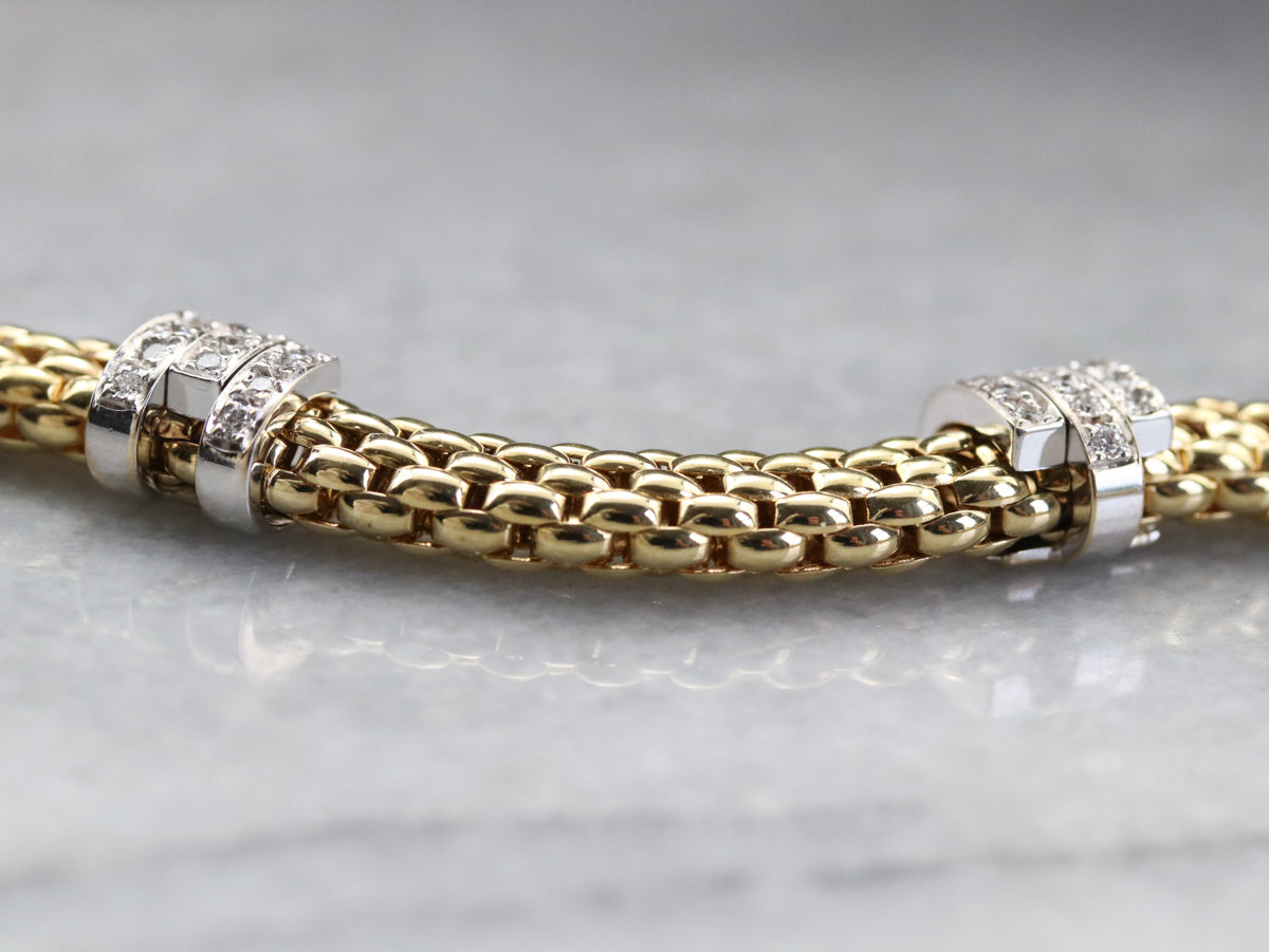 Mixed Metal Mesh Diamond Bracelet