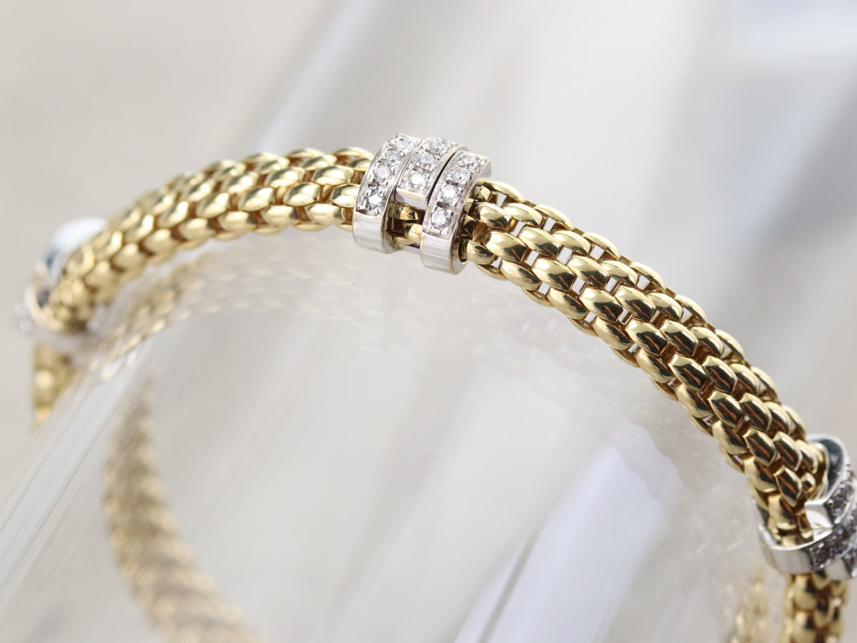 Mixed Metal Mesh Diamond Bracelet