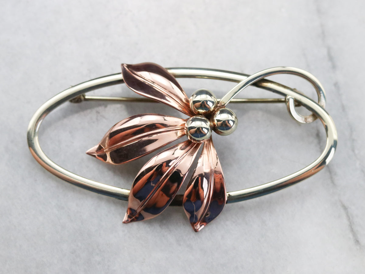 Mixed Metal Retro Era Floral Brooch