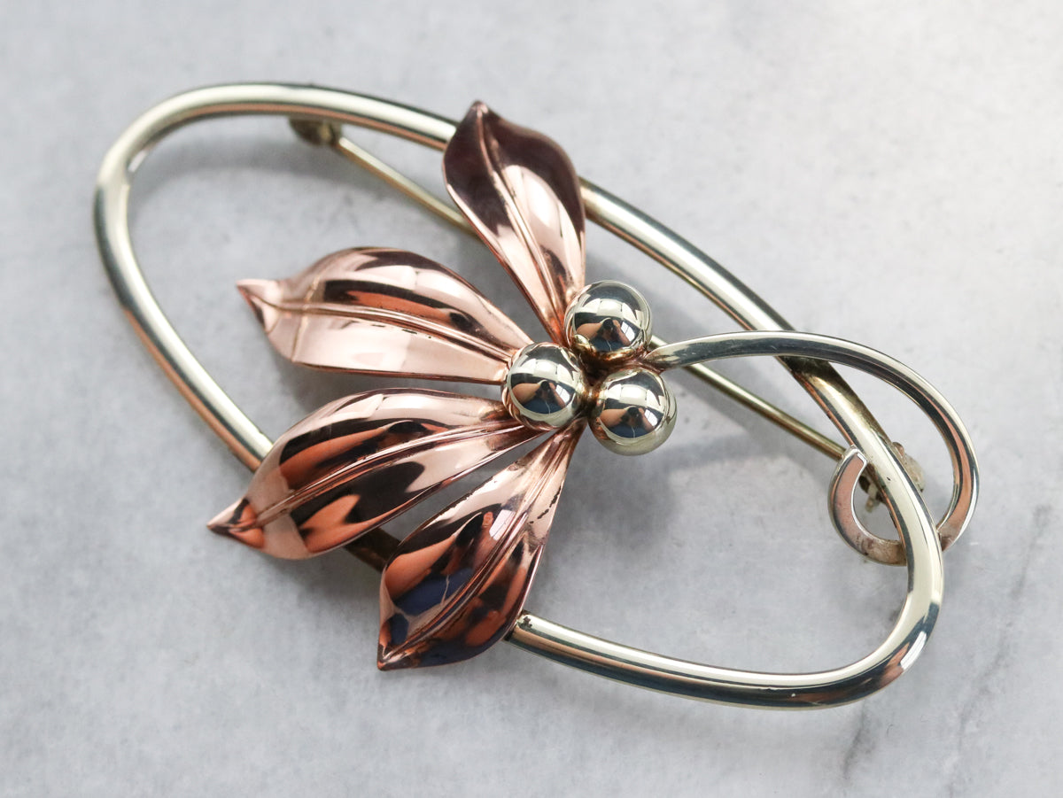 Mixed Metal Retro Era Floral Brooch