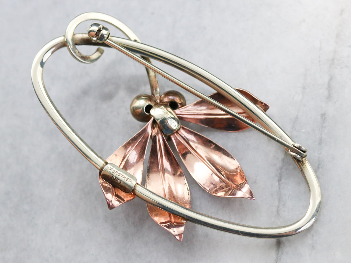 Mixed Metal Retro Era Floral Brooch