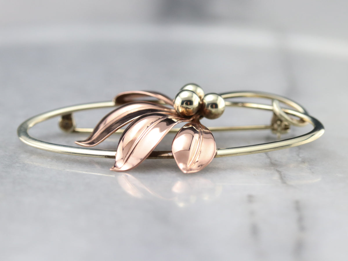 Mixed Metal Retro Era Floral Brooch