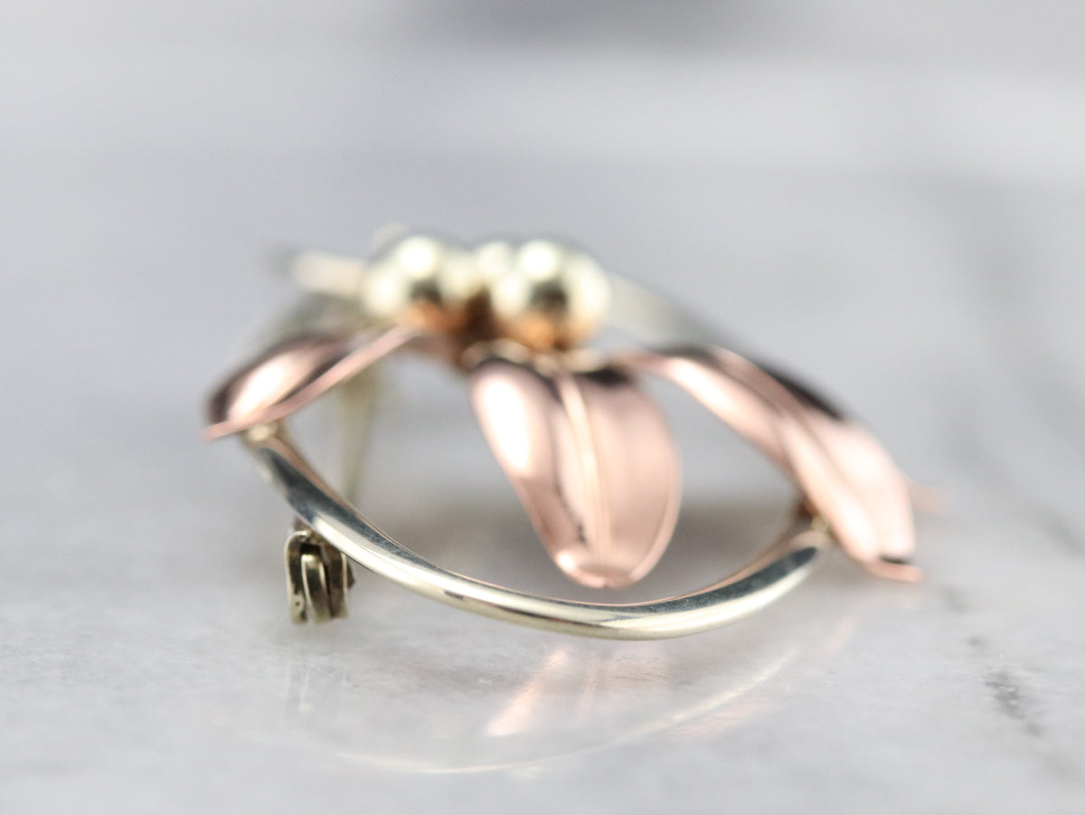 Mixed Metal Retro Era Floral Brooch