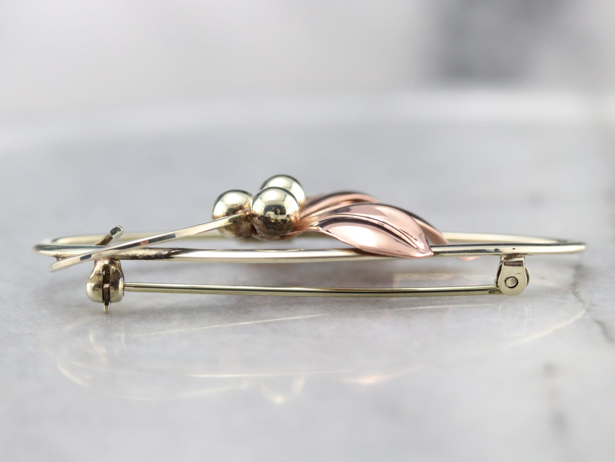 Mixed Metal Retro Era Floral Brooch