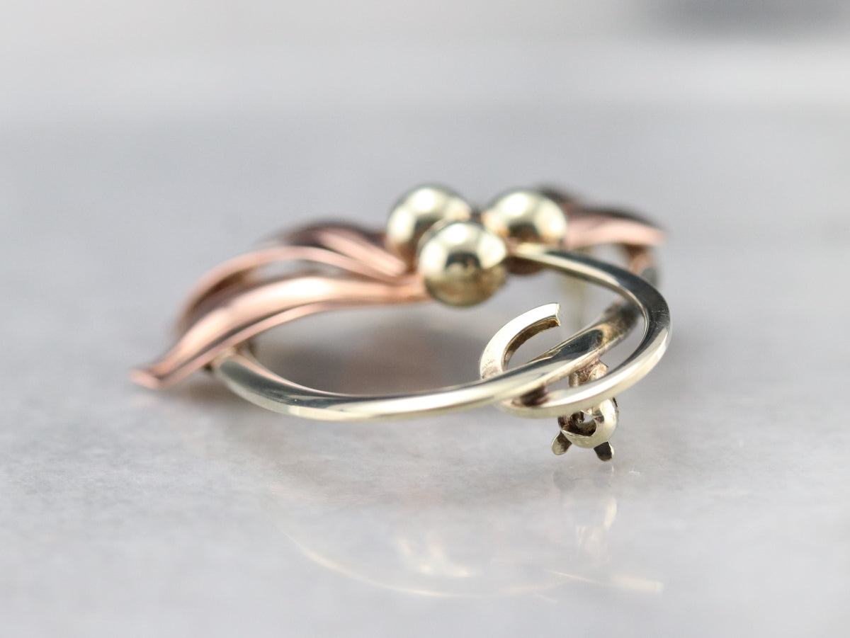 Mixed Metal Retro Era Floral Brooch