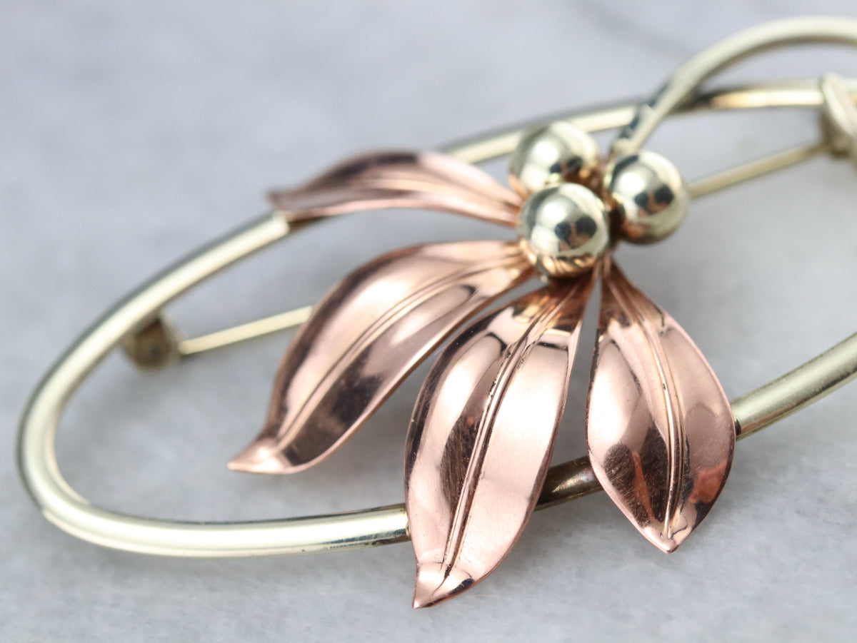 Mixed Metal Retro Era Floral Brooch