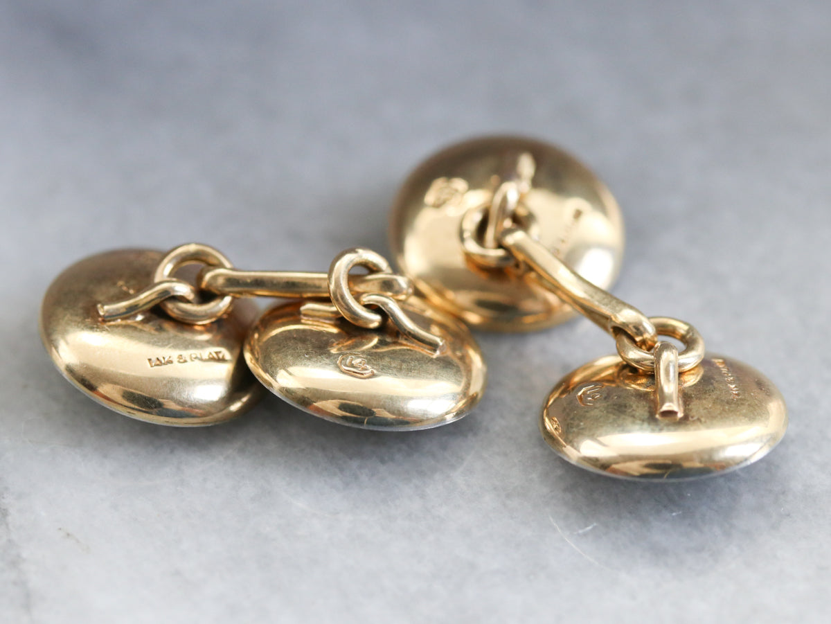 Retro Platinum and Gold Onyx Cufflinks