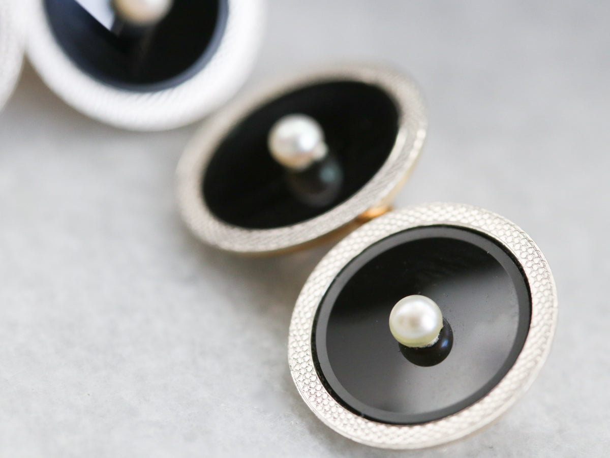 Retro Platinum and Gold Onyx Cufflinks
