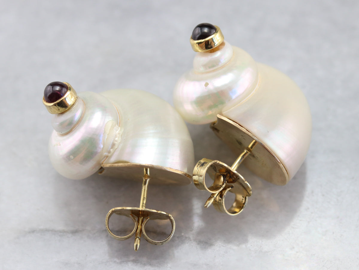 Sea Snail Tourmaline Shell Earrings