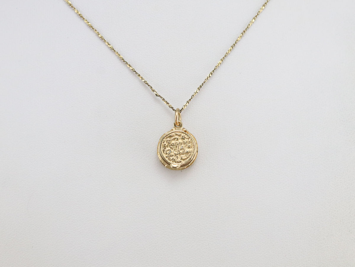 Vintage Gold Happy Birthday Cake Charm