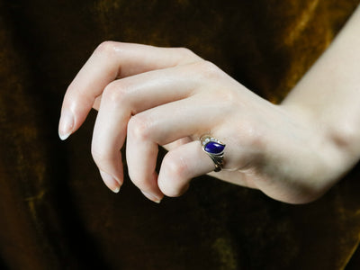 Modernist Lapis and Diamond Ring
