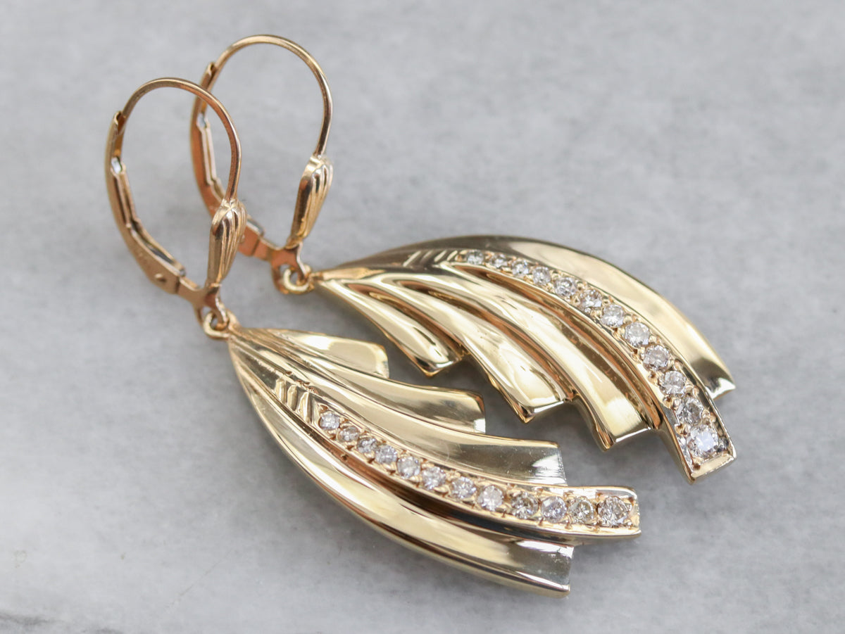 Modern Gold and Diamond Earrings