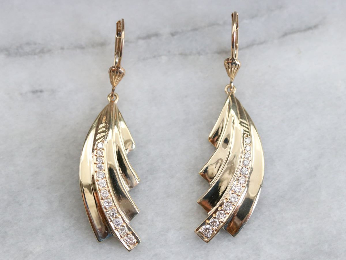Modern Gold and Diamond Earrings