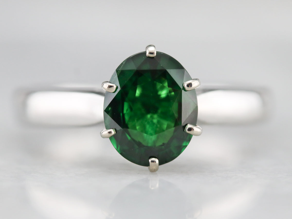 Platinum Tsavorite Garnet Solitaire Ring