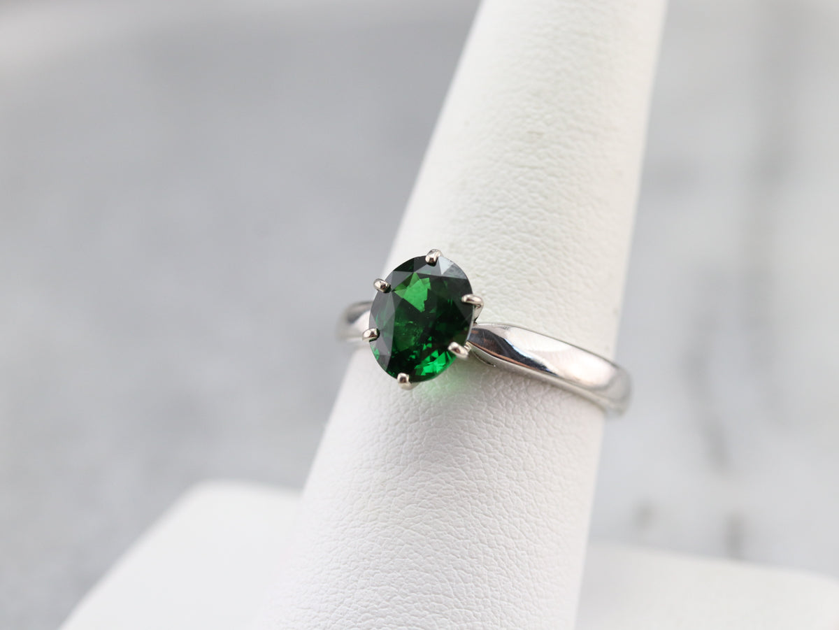 Platinum Tsavorite Garnet Solitaire Ring