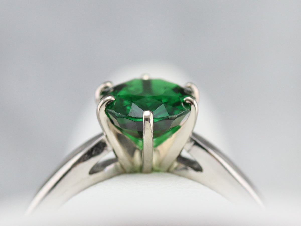 Platinum Tsavorite Garnet Solitaire Ring