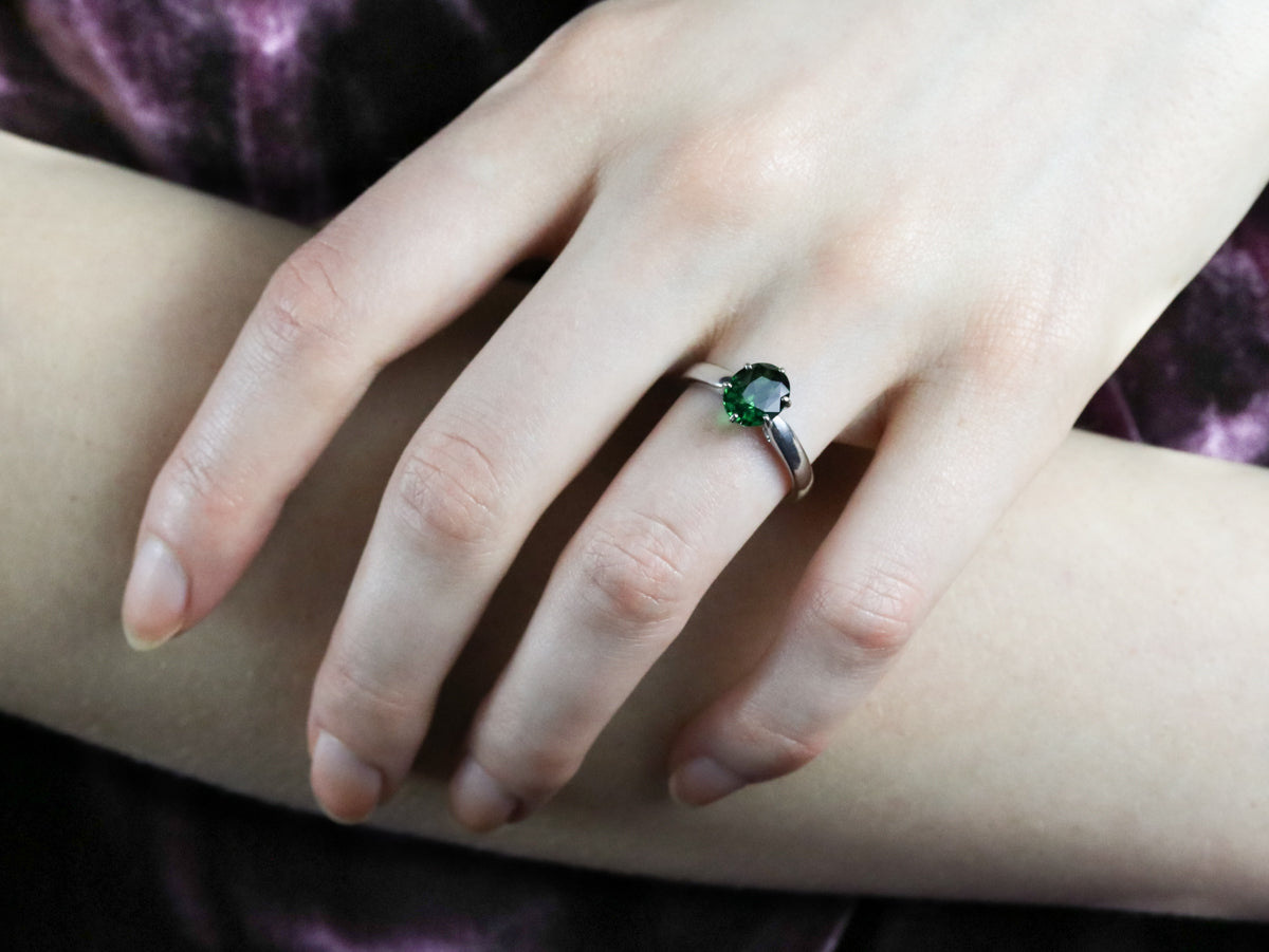 Platinum Tsavorite Garnet Solitaire Ring