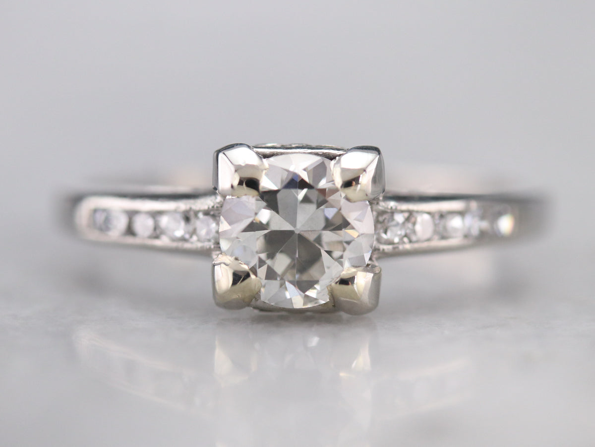 Retro European Cut Diamond and Platinum Ring