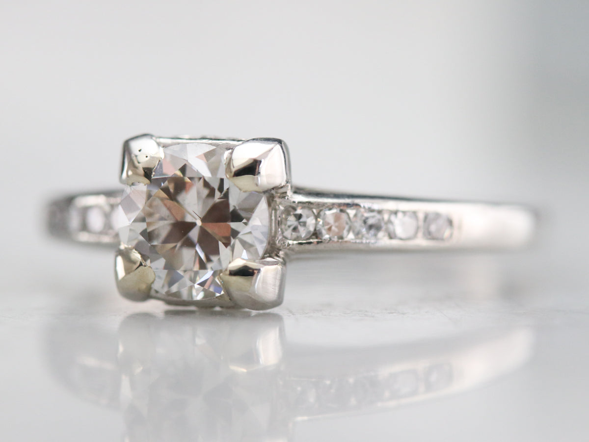 Retro European Cut Diamond and Platinum Ring