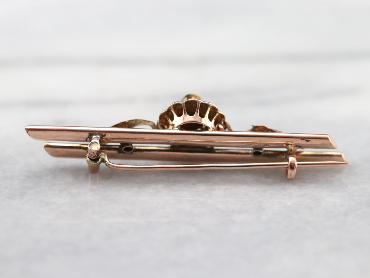 Victorian Tigers Eye and Seed Pearl Brooch