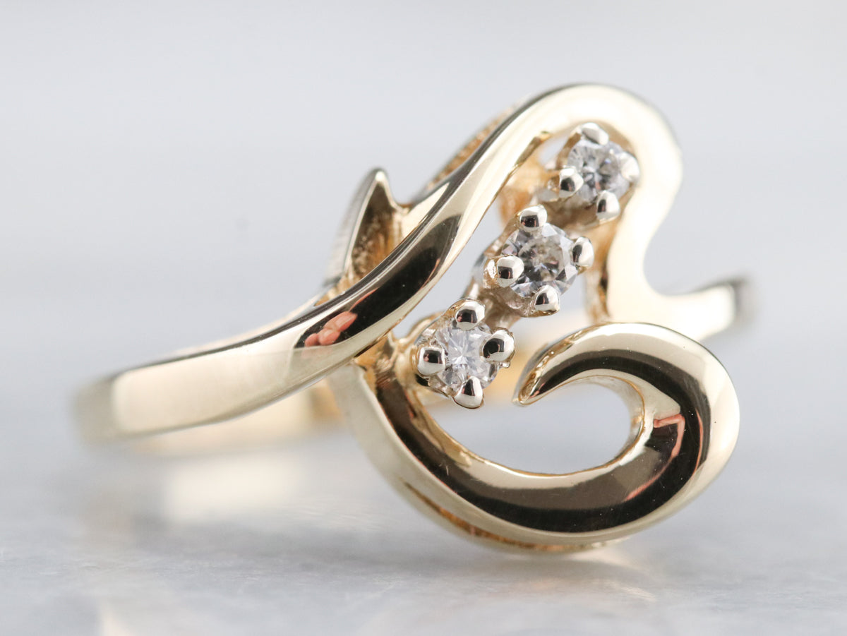 Scrolling Yellow Gold Diamond Ring