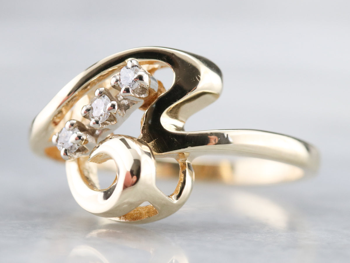 Scrolling Yellow Gold Diamond Ring