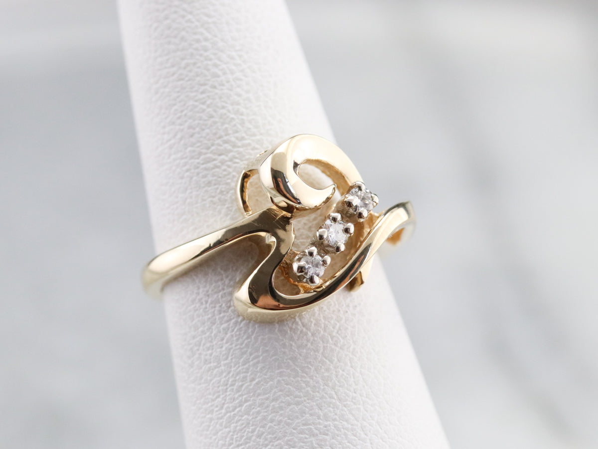 Scrolling Yellow Gold Diamond Ring