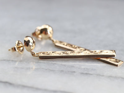 Engraved Gold Drop Earrings