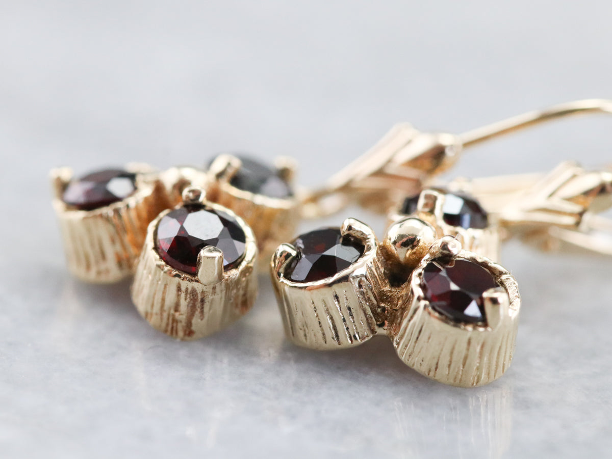 Floral Gold and Garnet Drop Earrings