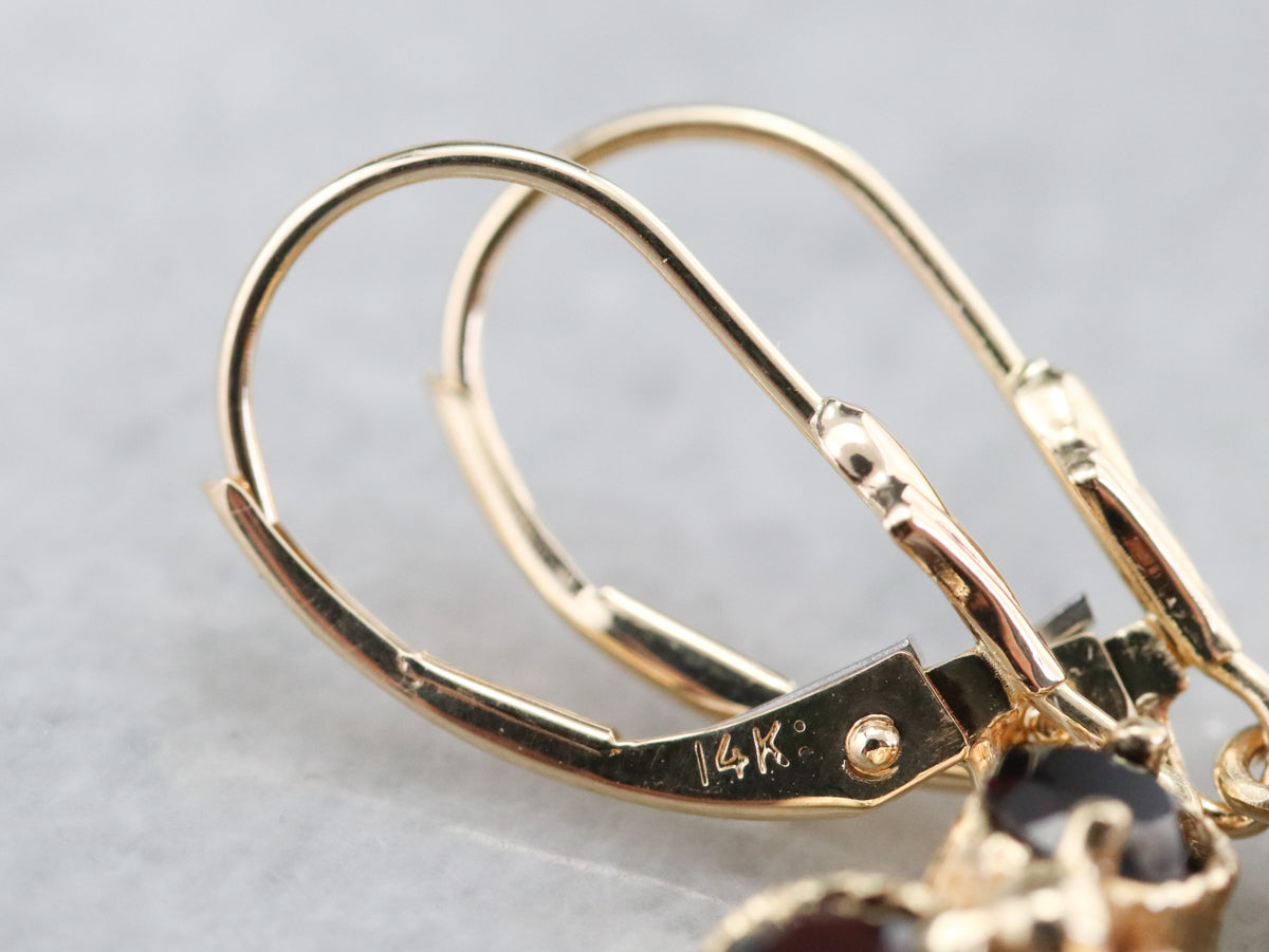 Floral Gold and Garnet Drop Earrings