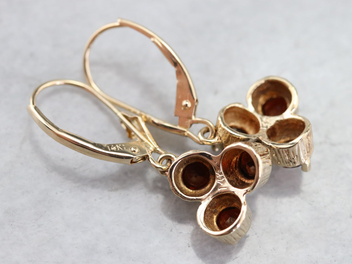 Floral Gold and Garnet Drop Earrings