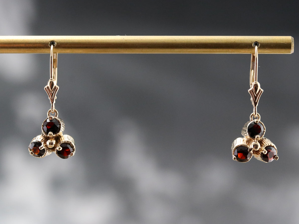 Floral Gold and Garnet Drop Earrings