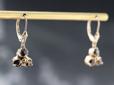 Floral Gold and Garnet Drop Earrings