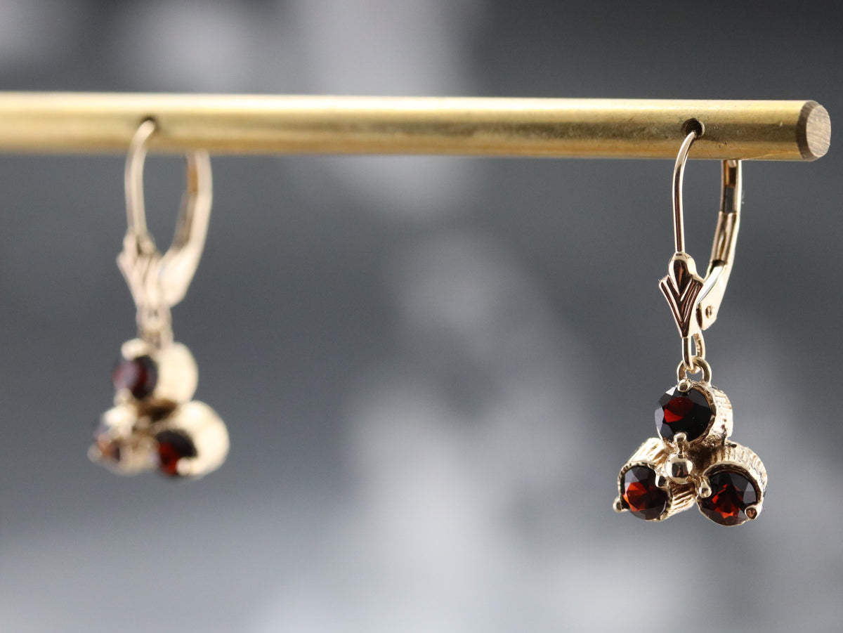 Floral Gold and Garnet Drop Earrings