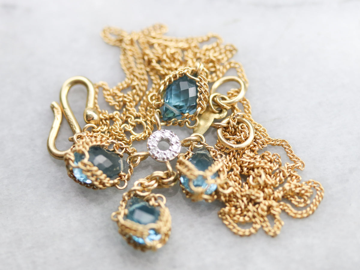 Collar Cruz Oro Topacio Azul y Diamantes