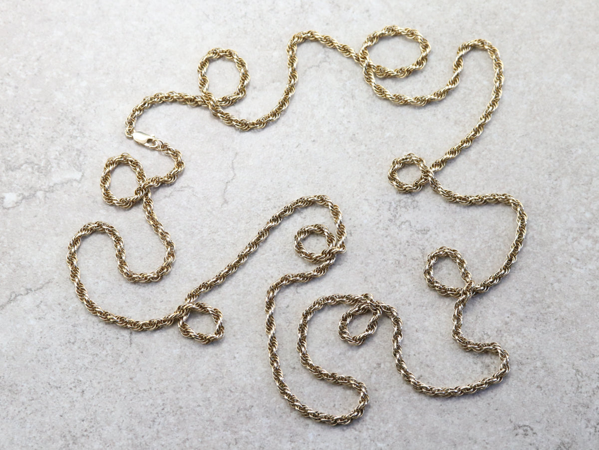 Long Vintage Gold Rope Twist Chain