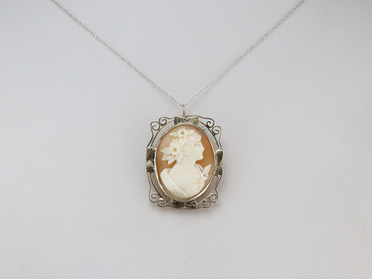 Art Deco Gold Filigree Cameo Brooch