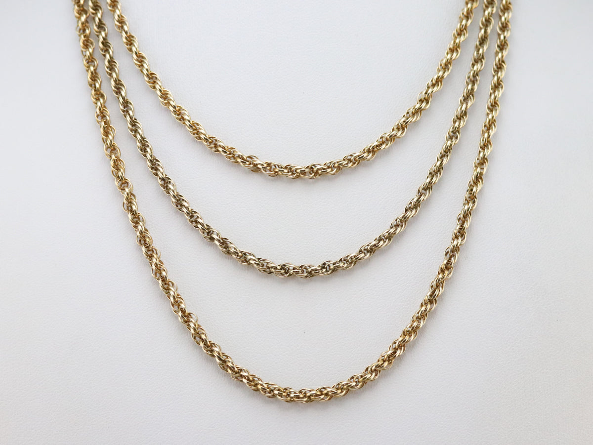 Long Vintage Gold Rope Twist Chain