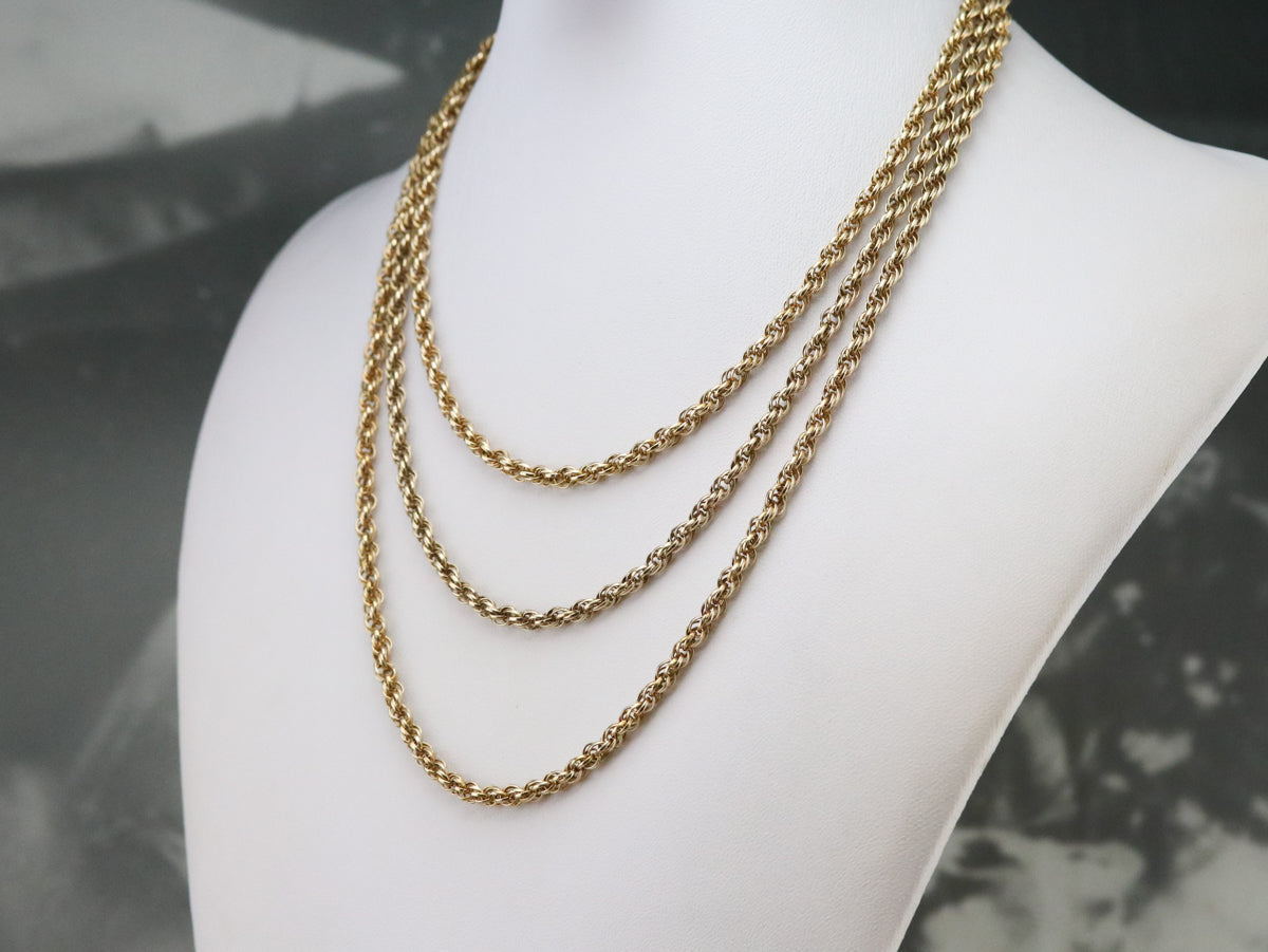 Long Vintage Gold Rope Twist Chain