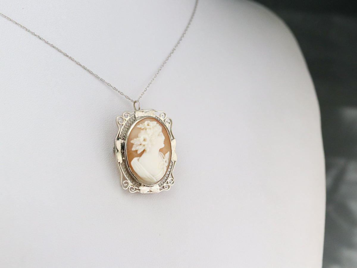 Art Deco Gold Filigree Cameo Brooch